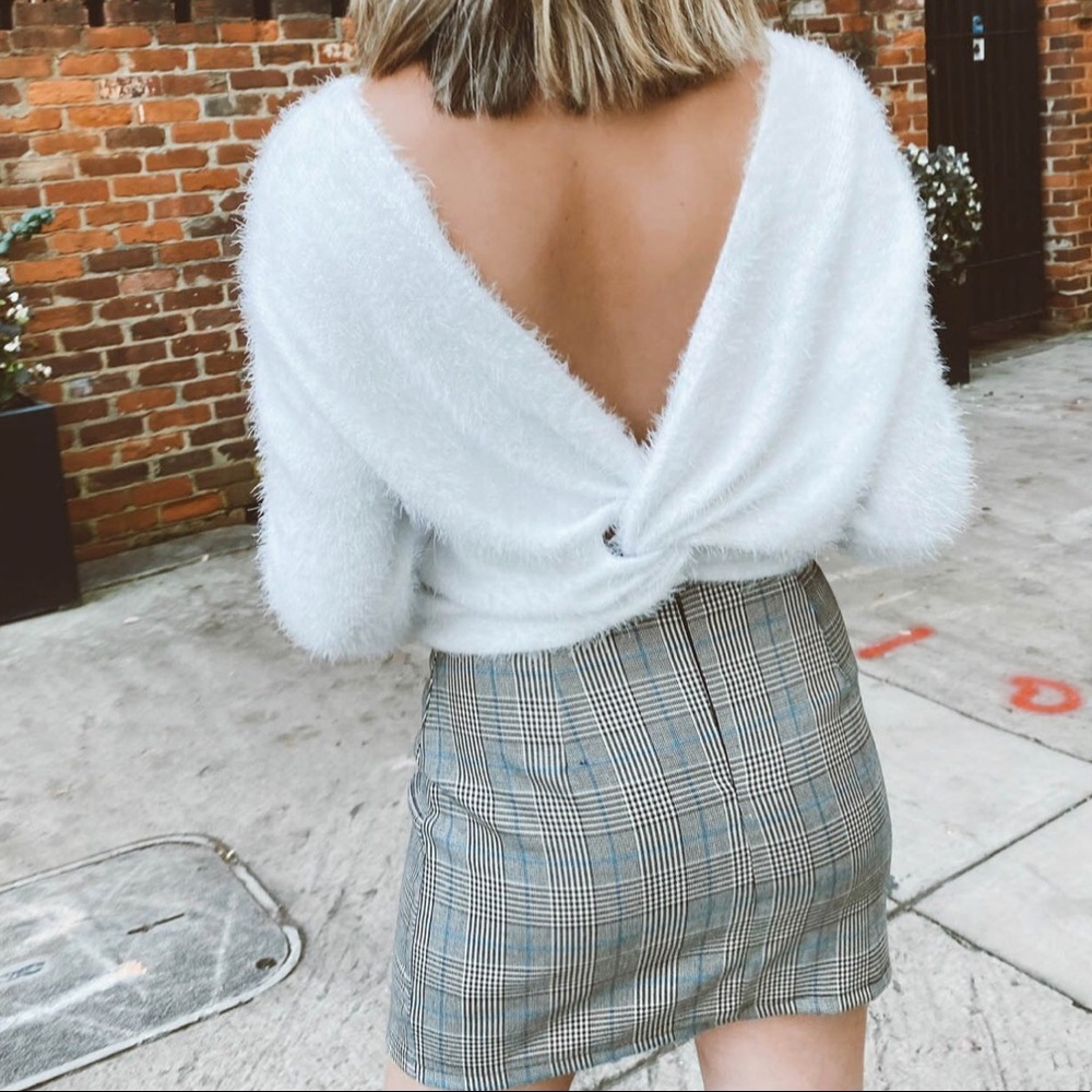 Ivory & silver sweater with open back twist detail